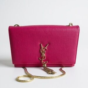 Hot Pink Leather Shoulder & Crossbody Bag w/ Gold Tassel Hardware